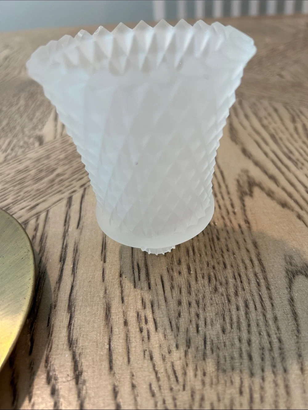 Vintage Homco Brass-Tone Candle Holder with White Frosted hobnail Glass